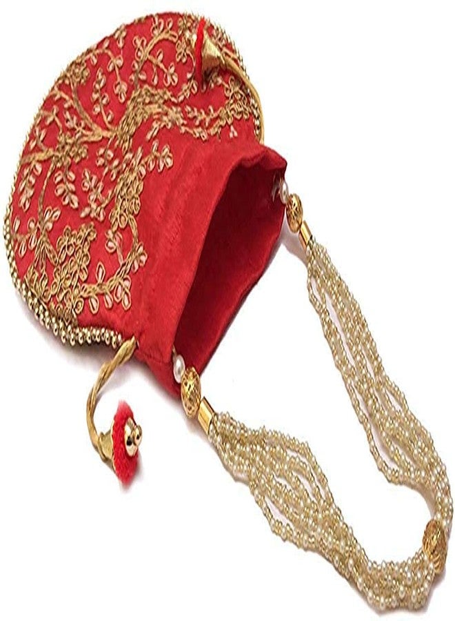 STLYZ Women's Potli Bag (Set Of 2) Rajasthani Style Silk Potli Handbag Wristlet Clutch Batwa Golden Work Embroidery Potli Wedding Gift For Ladies Ethnic Women Fashion Potli - Image 4